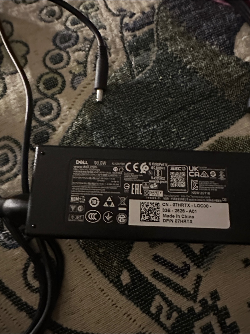 Dell Black 90W Laptop Power Adapter with Cable(charger cable)